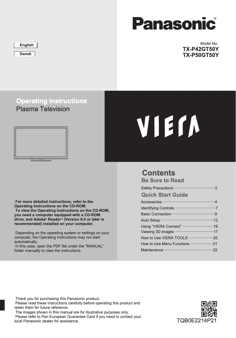 Página 1 del manual Manual de usuario Panasonic Viera TX-P50GT50Y