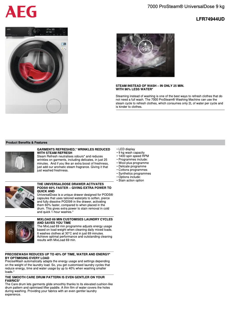 Page n°1 - Fiche technique AEG LFR74944UD