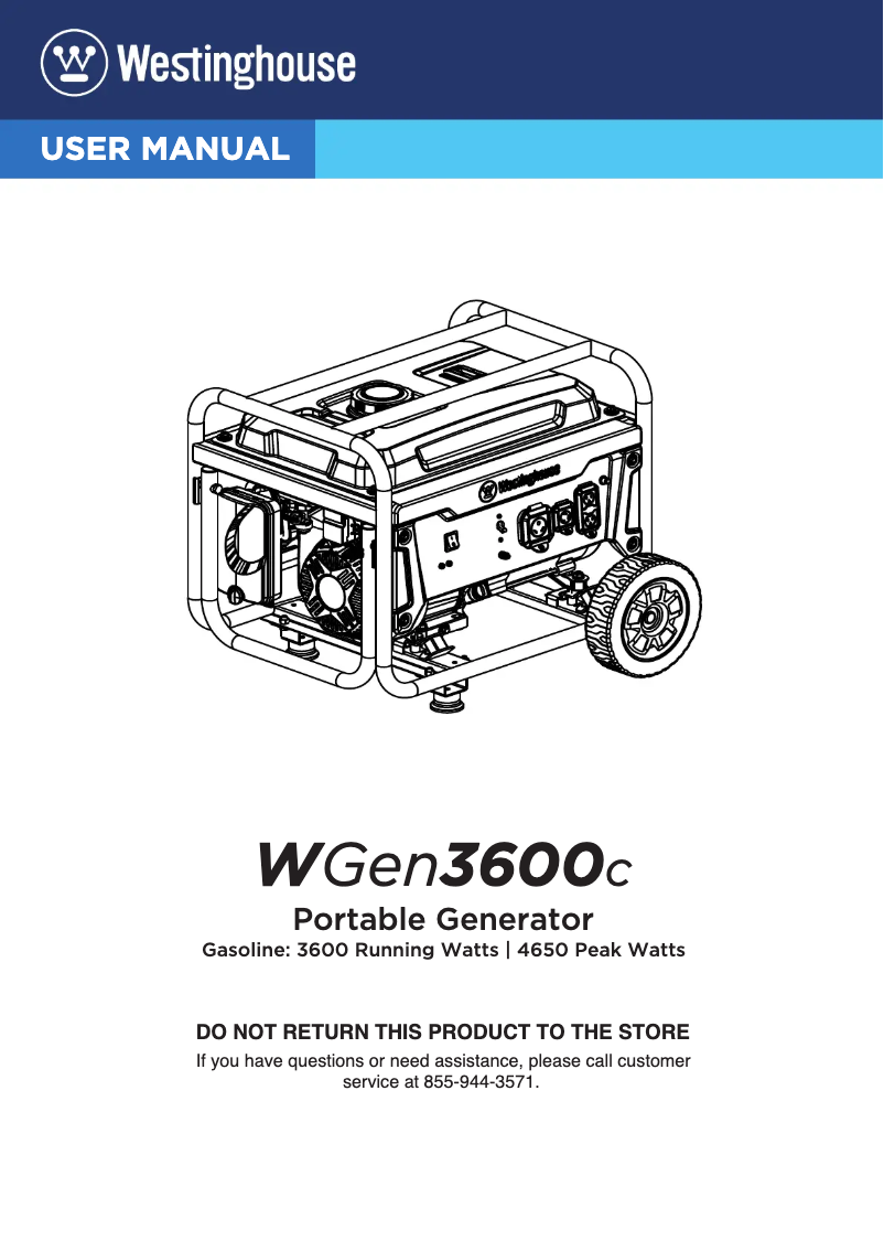 Page n°1 - Manuel utilisateur Westinghouse WGen3600c