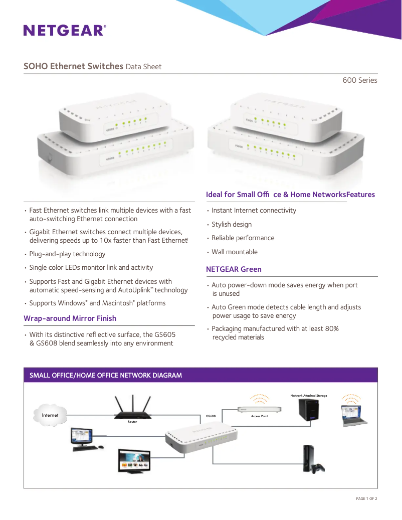 Page n°1 - Fiche technique Netgear FS605v4