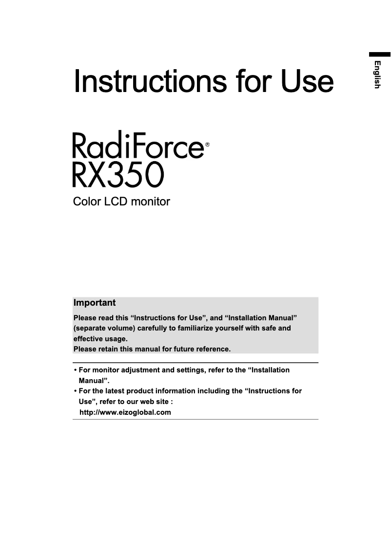 Page 1 de la notice Manuel utilisateur Eizo RadiForce RX350