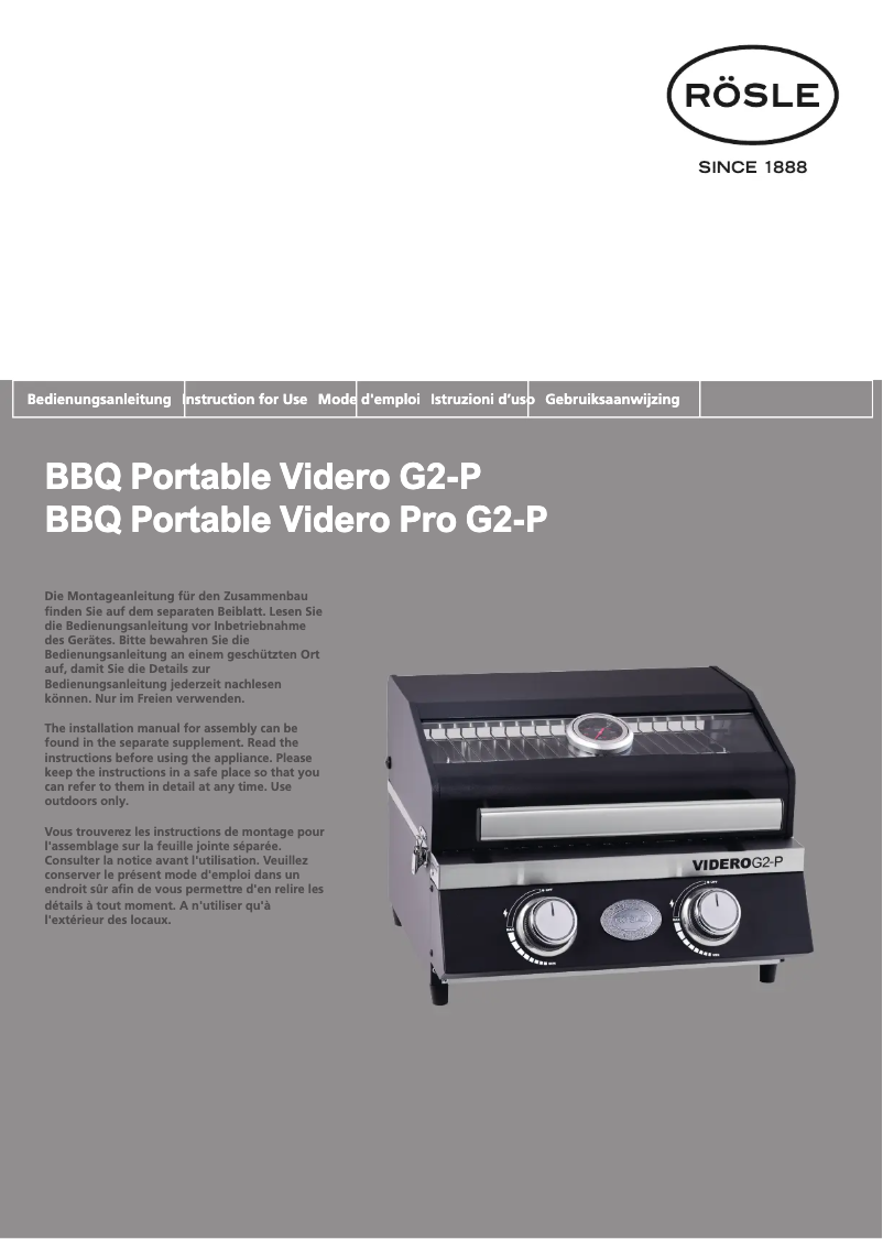 Page 1 de la notice Manuel utilisateur Roesle VIDERO PRO G2-P