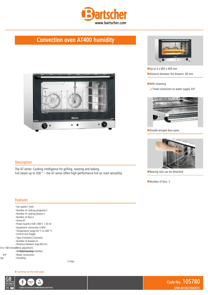 Page n°1 - Fiche technique Bartscher 105780