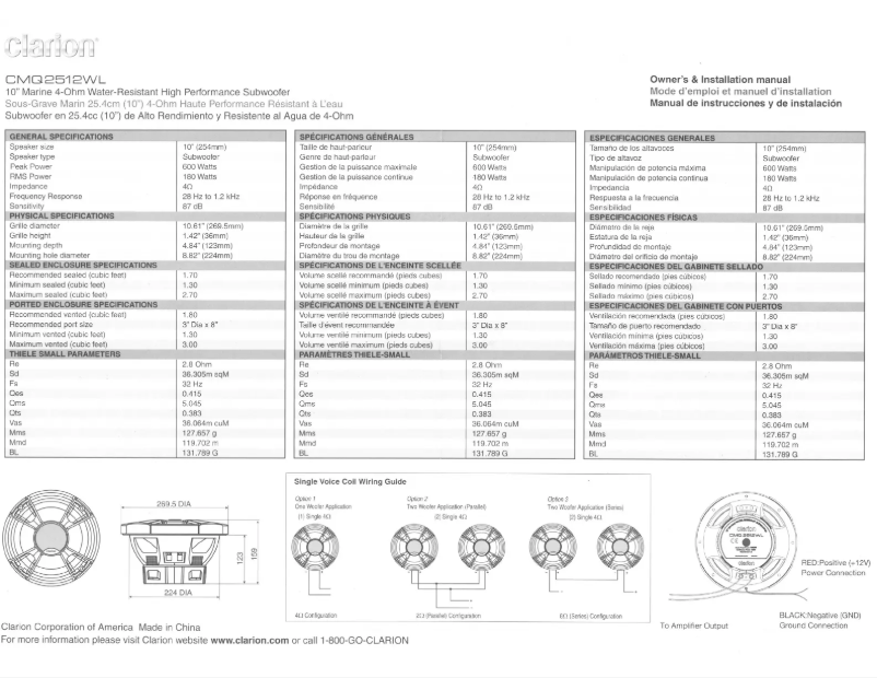 Page n°1 - Manuel utilisateur Clarion CMQ2512WL