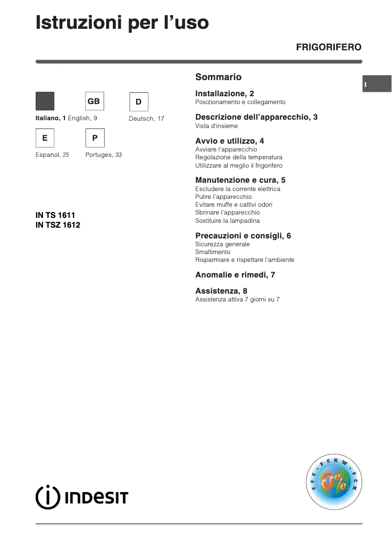 Page n°1 - Manuel utilisateur Indesit IN TS 1612