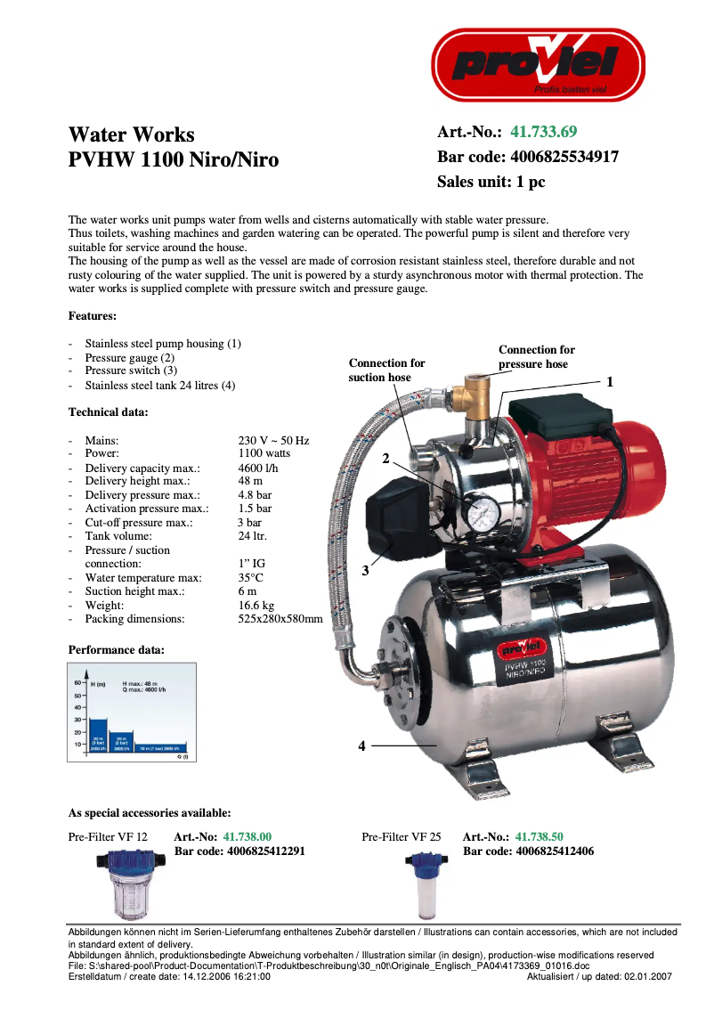 Image de la première page du manuel de l'appareil PVHW 1100 Niro/Niro