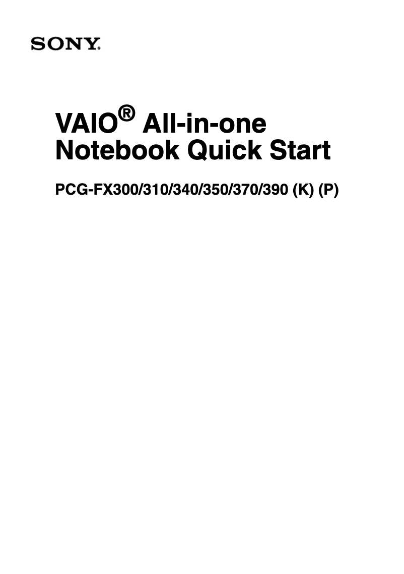 Page n°1 - Guide d'installation Sony Vaio PCG-FX310