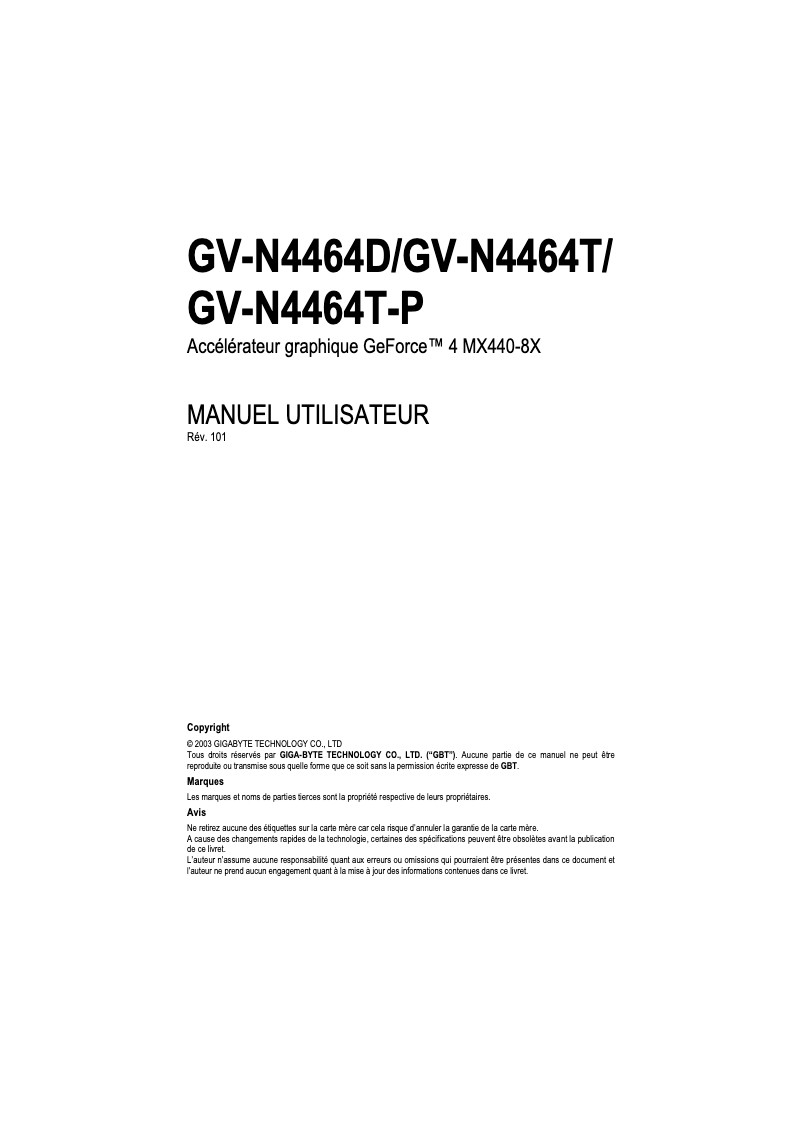 Image de la première page du manuel de l'appareil GV-N4464D