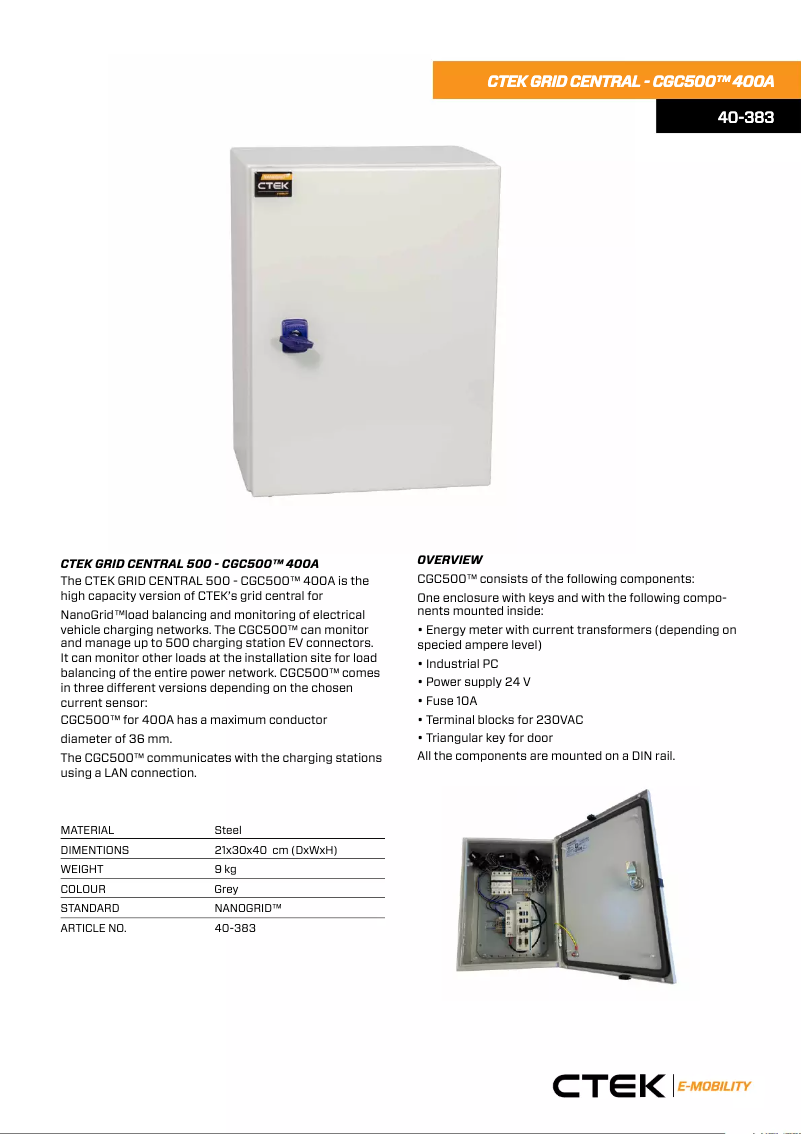 Page 1 de la notice Fiche technique Ctek CGC500 400A