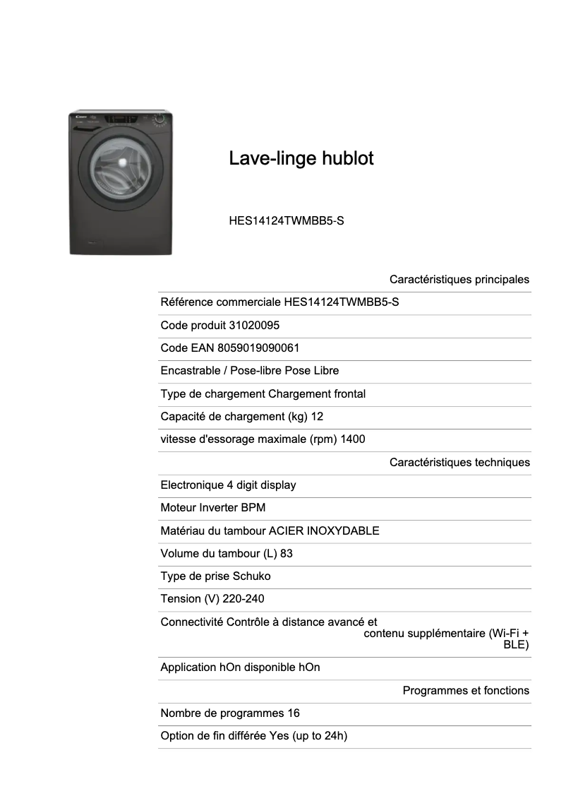 Image de la première page du manuel de l'appareil HES14124TWMBB5-S