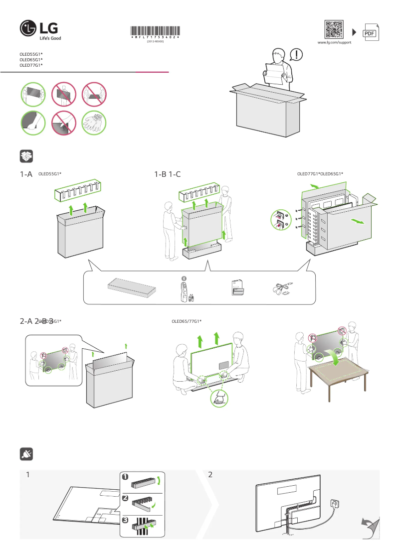 Page 1 de la notice Guide d'installation LG OLED77G16LA