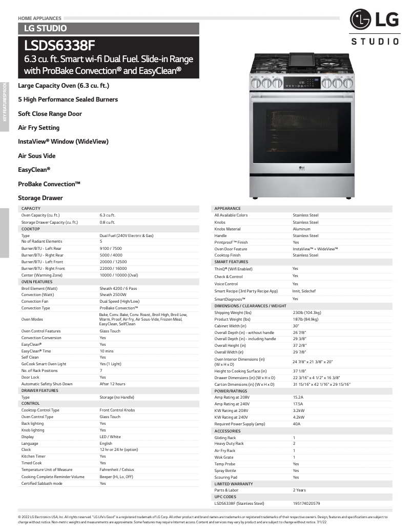 Página 1 del manual Ficha técnica LG LSDS6338F