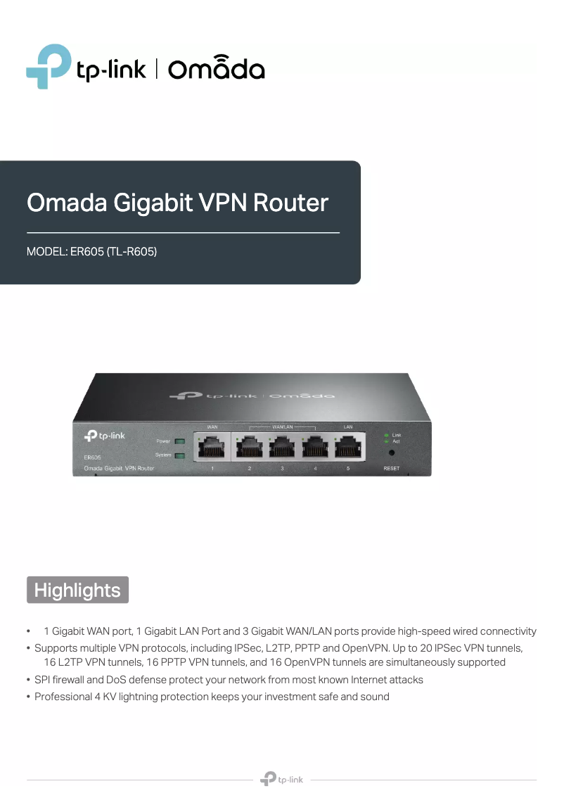 Página 1 del manual Ficha técnica TP-Link Omada TL-ER605