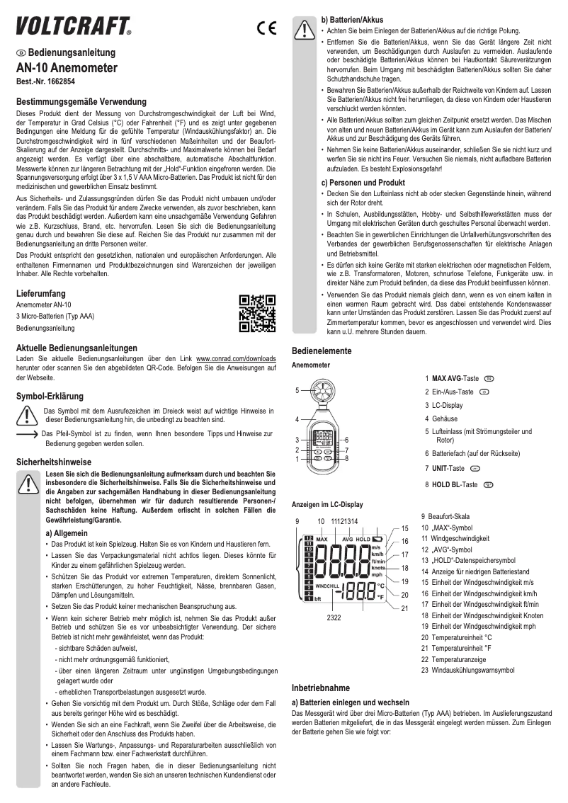Page 1 de la notice Manuel utilisateur Voltcraft AN-10