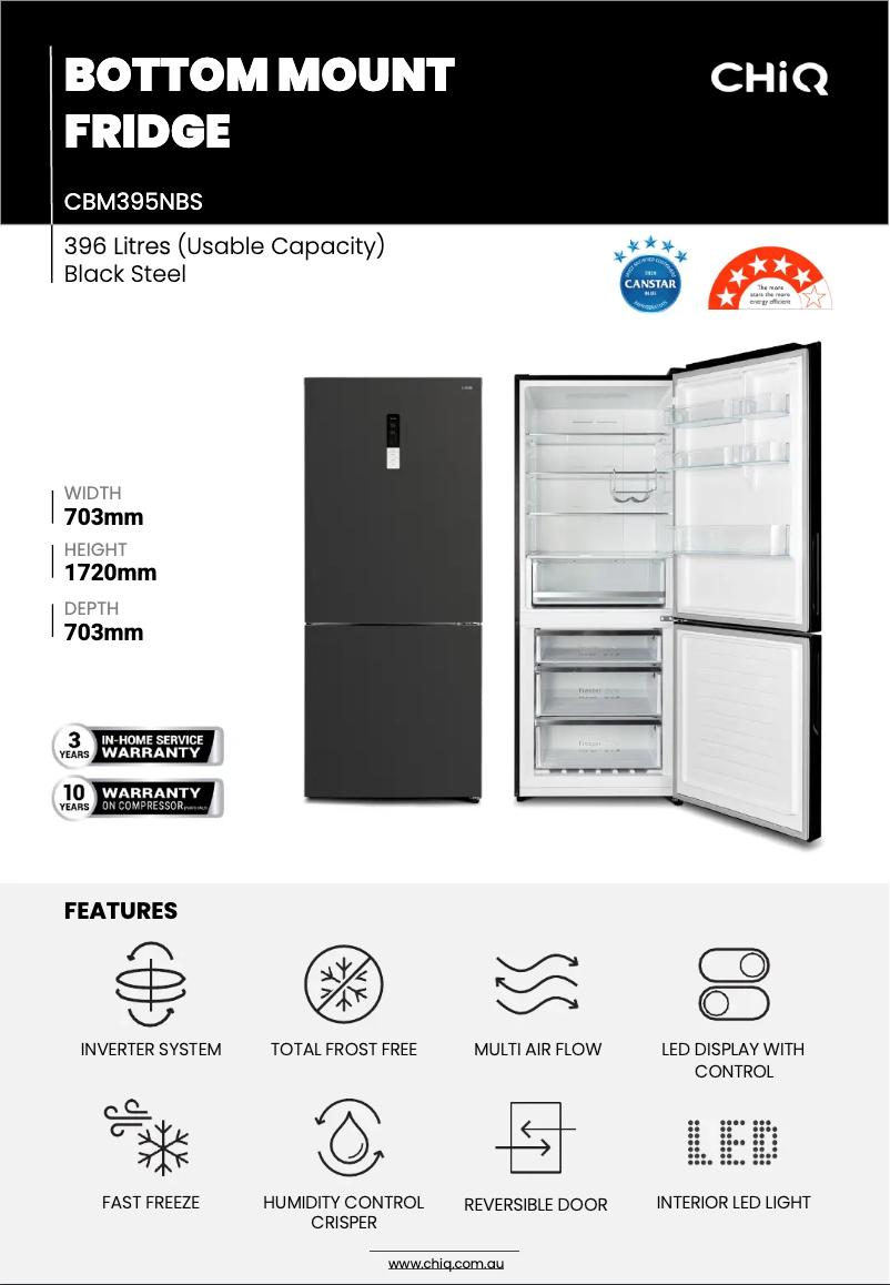 Página 1 del manual Ficha técnica CHiQ CBM395NBS