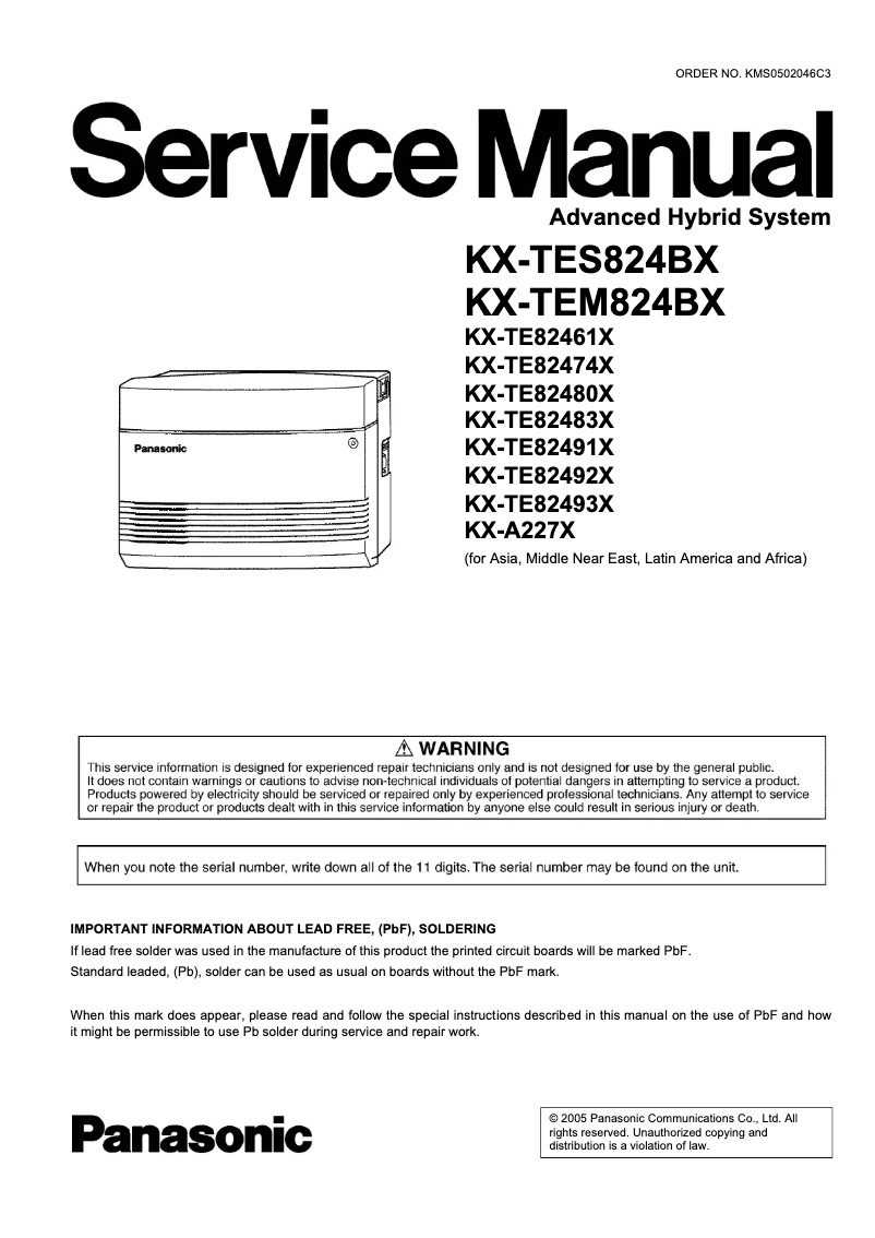 Page 1 de la notice Manuel utilisateur Panasonic KX-TE82480X