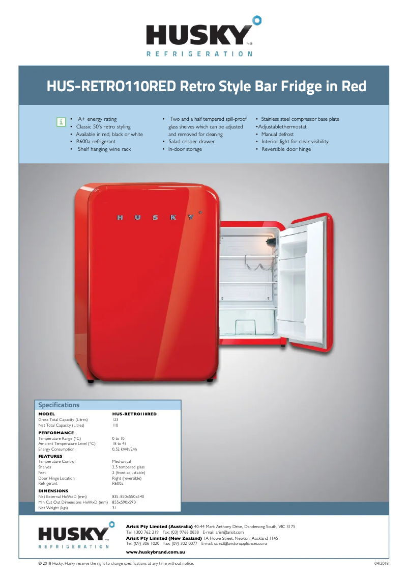Page 1 de la notice Fiche technique Husky HUS-RETRO110