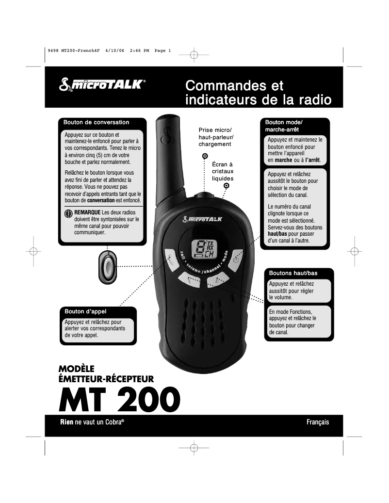 Page n°1 - Manuel utilisateur Cobra COBRA-MT200C