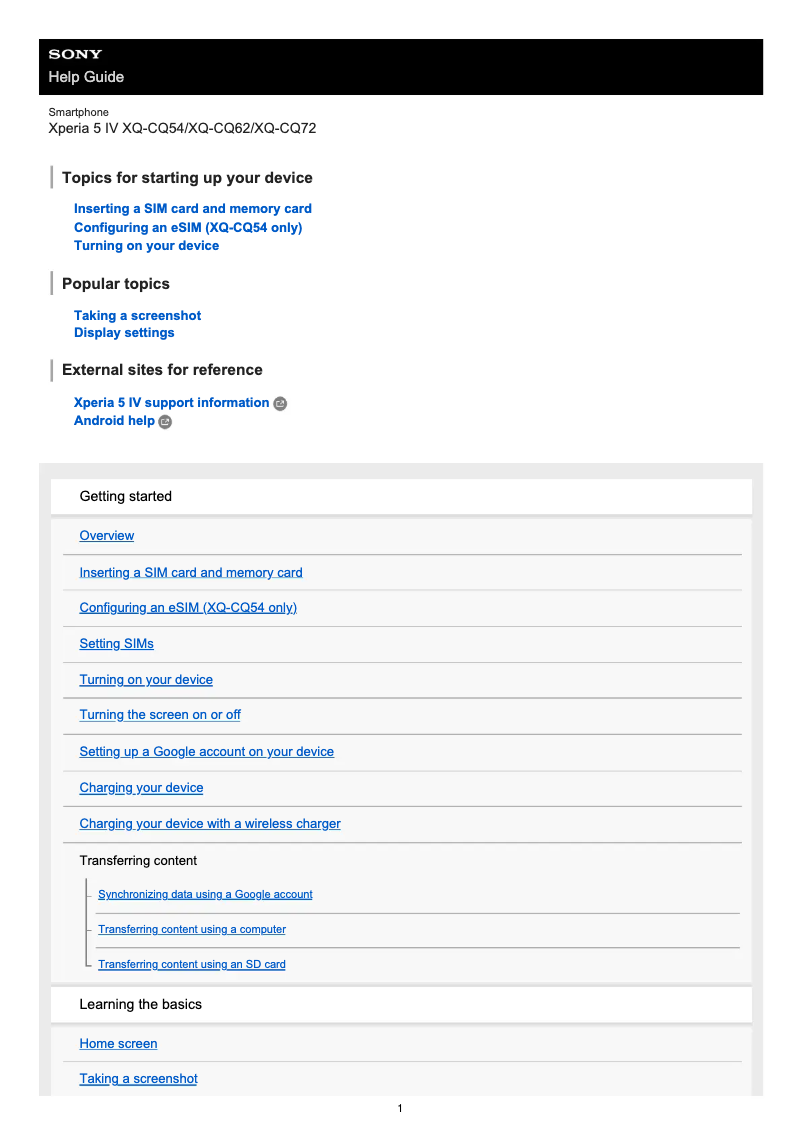 Página 1 del manual Manual de usuario Sony Xperia X5 IV 5G