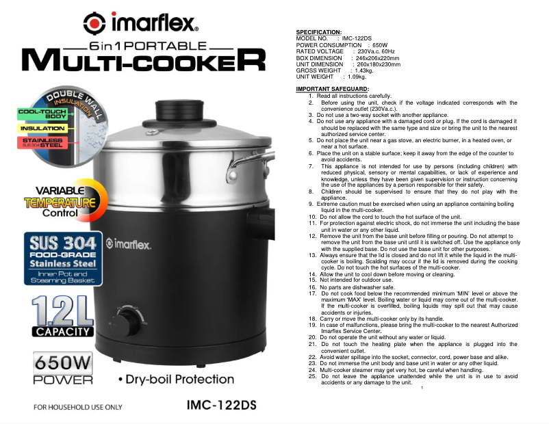 Page 1 de la notice Manuel utilisateur Imarflex IMC-122DS