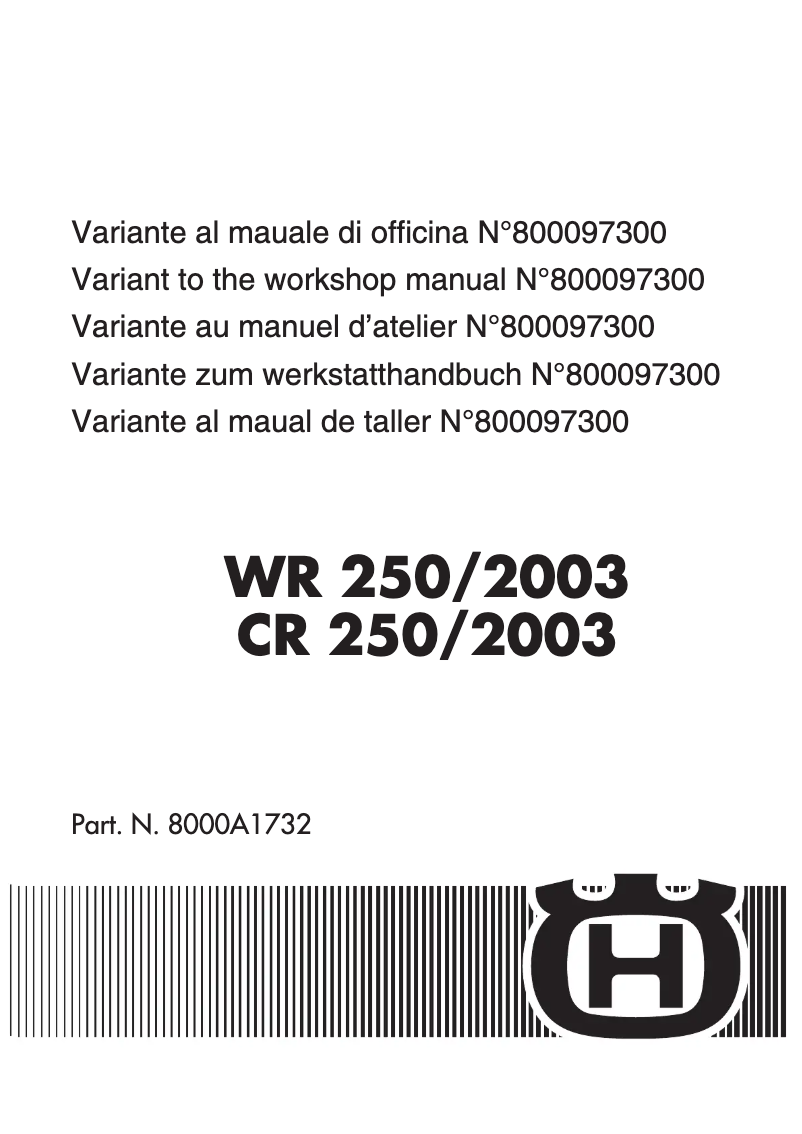 Page 1 de la notice Manuel utilisateur Husqvarna WR 250 (2003)