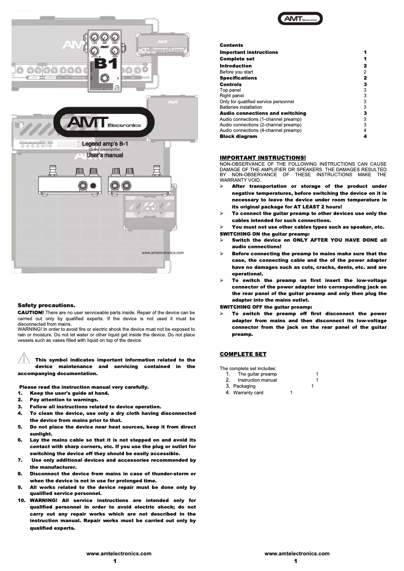 Page n°1 - Manuel utilisateur AMT B1