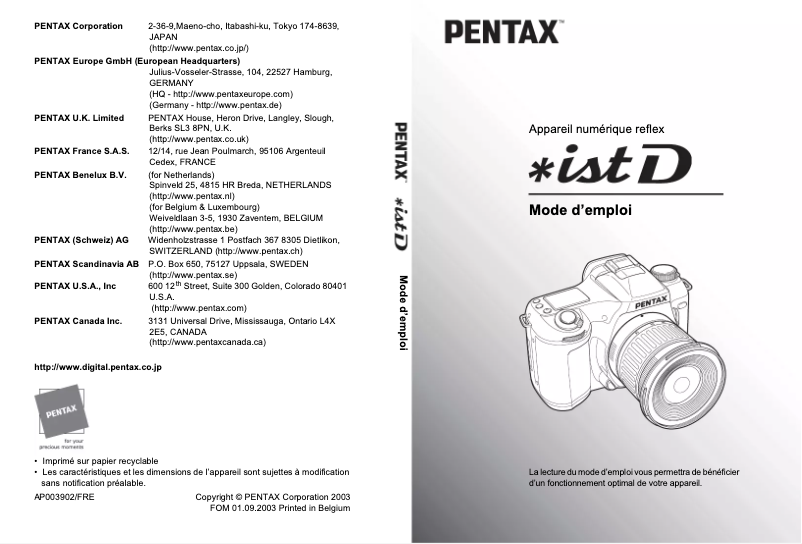Image de la première page du manuel de l'appareil istD