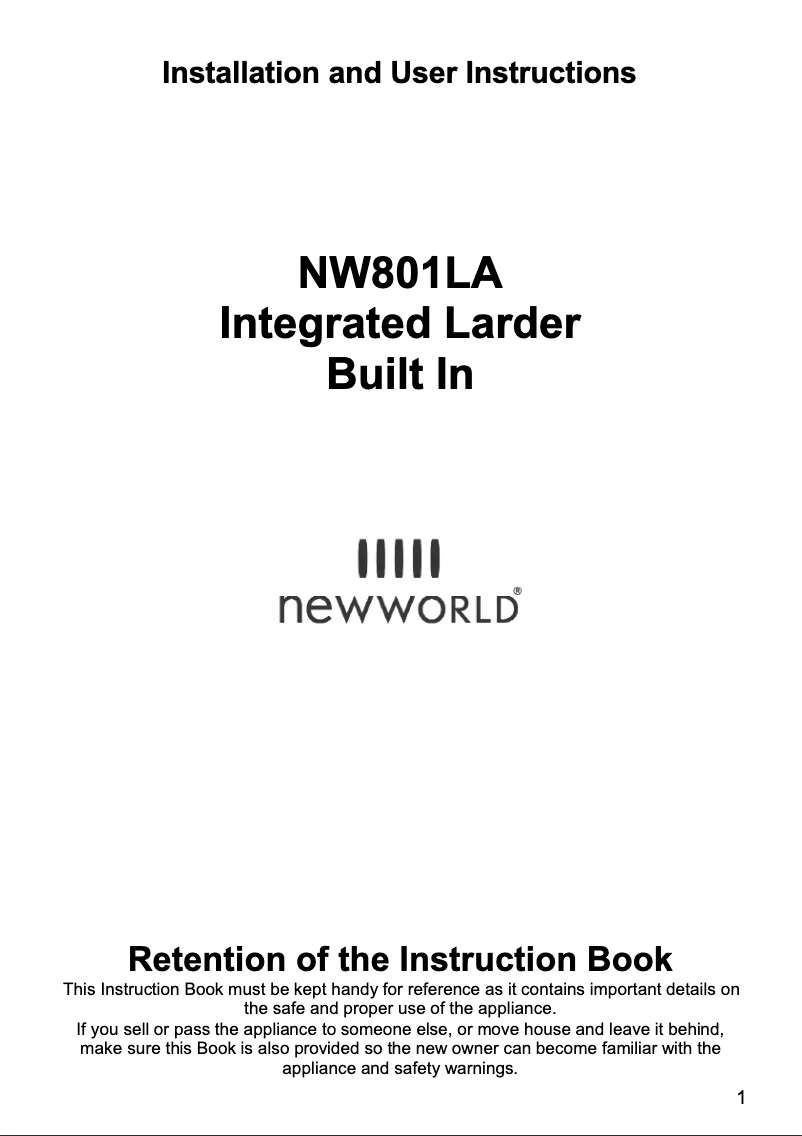 Page n°1 - Manuel utilisateur New World NW801LA