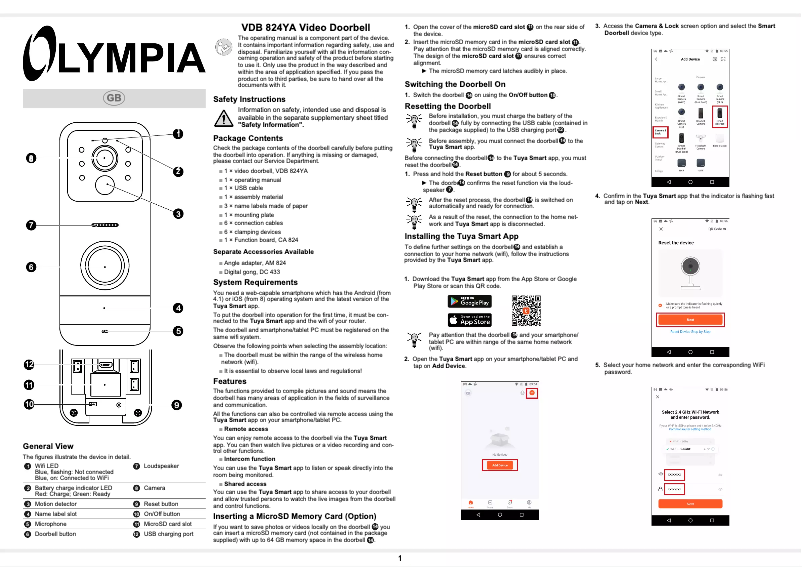 Image de la première page du manuel de l'appareil VDB 824YA
