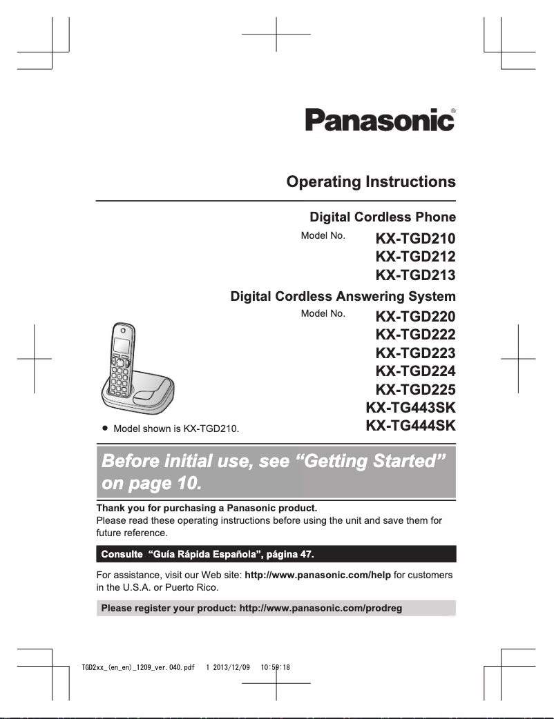 Page 1 de la notice Manuel utilisateur Panasonic KX-TG444