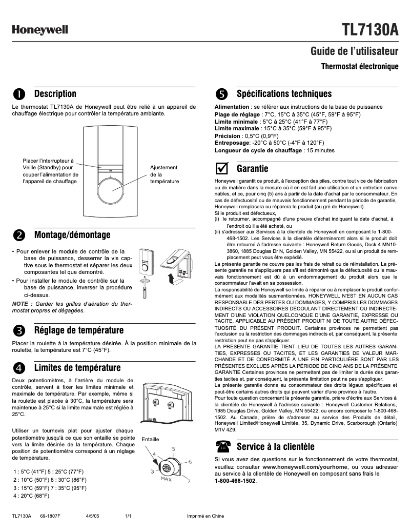 Image de la première page du manuel de l'appareil TL7130A