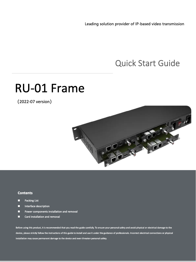 Page 1 de la notice Manuel utilisateur Kiloview RU-01