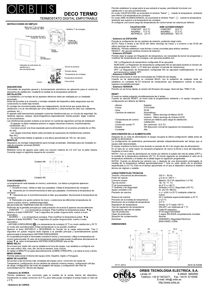 Page 1 de la notice Manuel utilisateur Orbis Deco-Termo