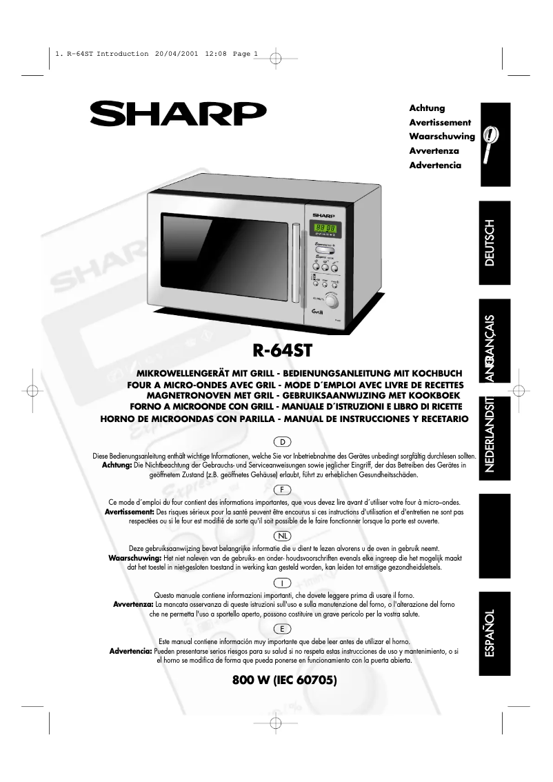 Page 1 de la notice Manuel utilisateur Sharp R-64ST
