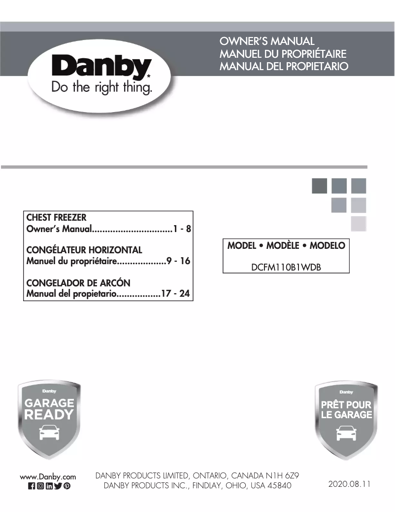 Page n°1 - Guide d'installation Danby DCFM110B1