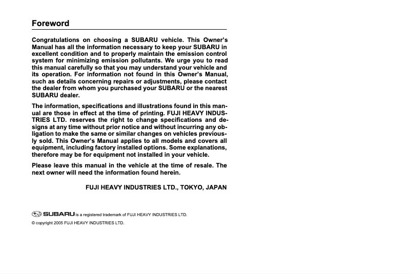 Imagen de la primera página del manual del dispositivo Tribeca (2006)