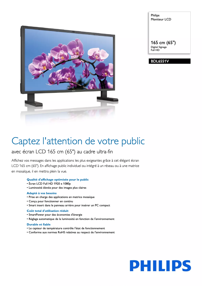 Page n°1 - Fiche technique Philips BDL6551V