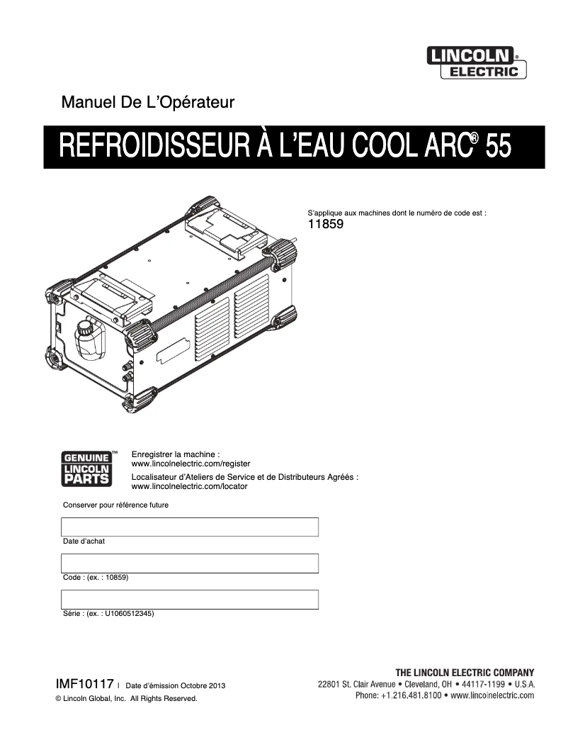 Image de la première page du manuel de l'appareil CoolArc 55 Aluminum