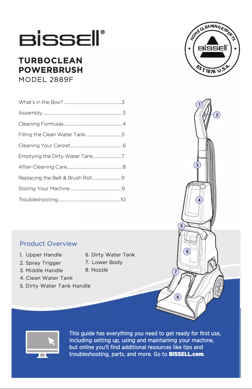Page 1 de la notice Manuel utilisateur Bissell TurboClean PowerBrush 2889F