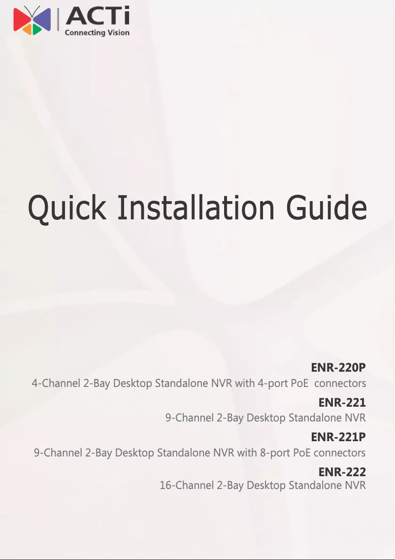Page n°1 - Manuel utilisateur ACTi ENR-220P
