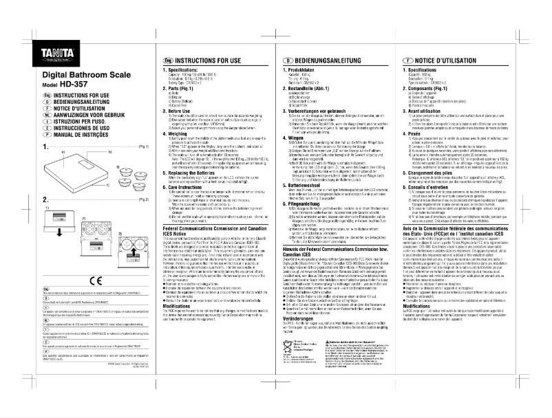 Page 1 de la notice Manuel utilisateur Tanita HD-357