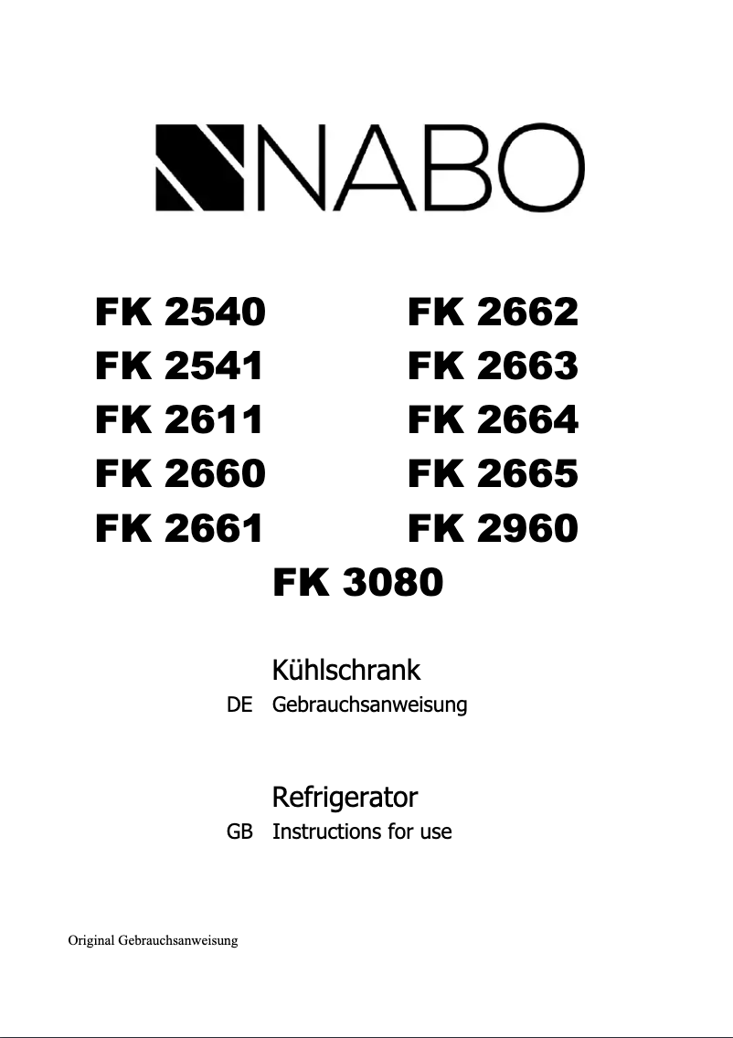 Page 1 de la notice Manuel utilisateur Nabo FK 2662
