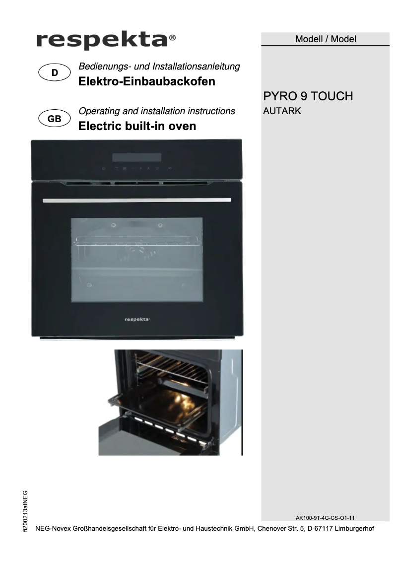 Page n°1 - Manuel utilisateur Respekta Pyro 9 Touch
