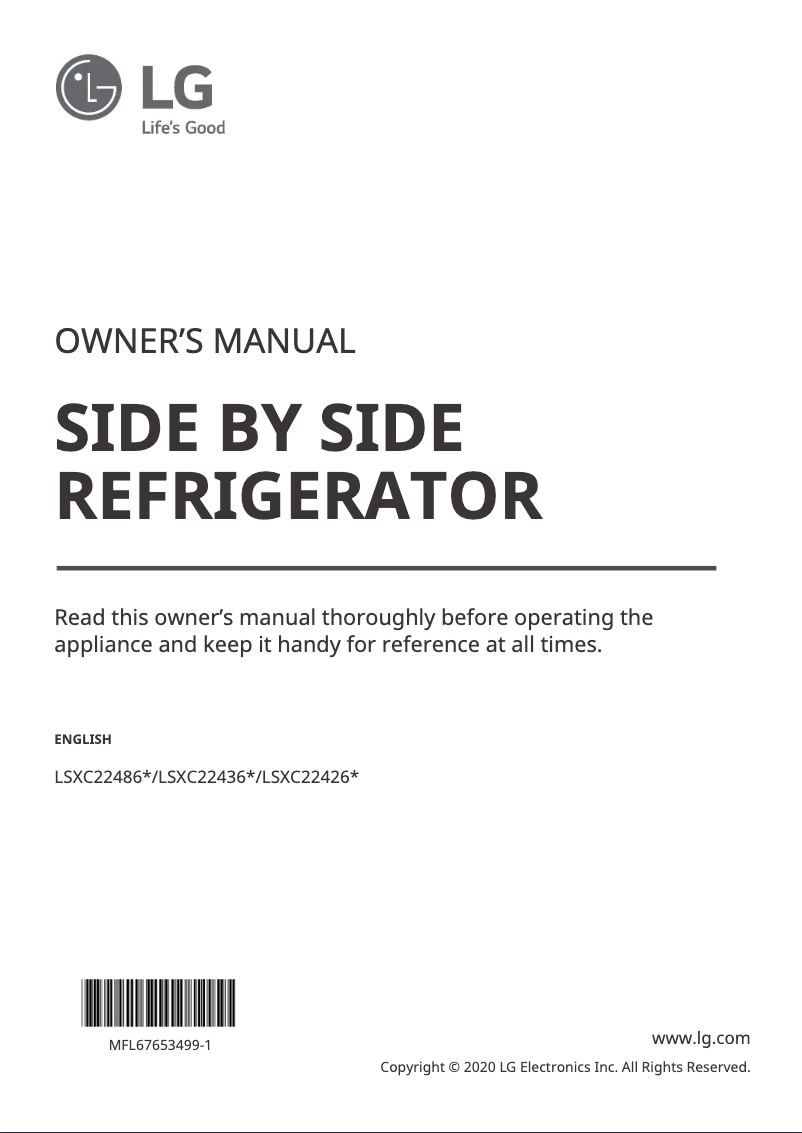 Page n°1 - Manuel utilisateur LG LSXC22486D