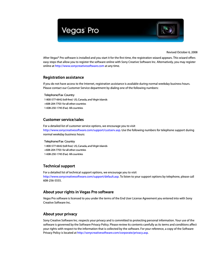 Page 1 de la notice Manuel utilisateur Sony Vegas Pro 8