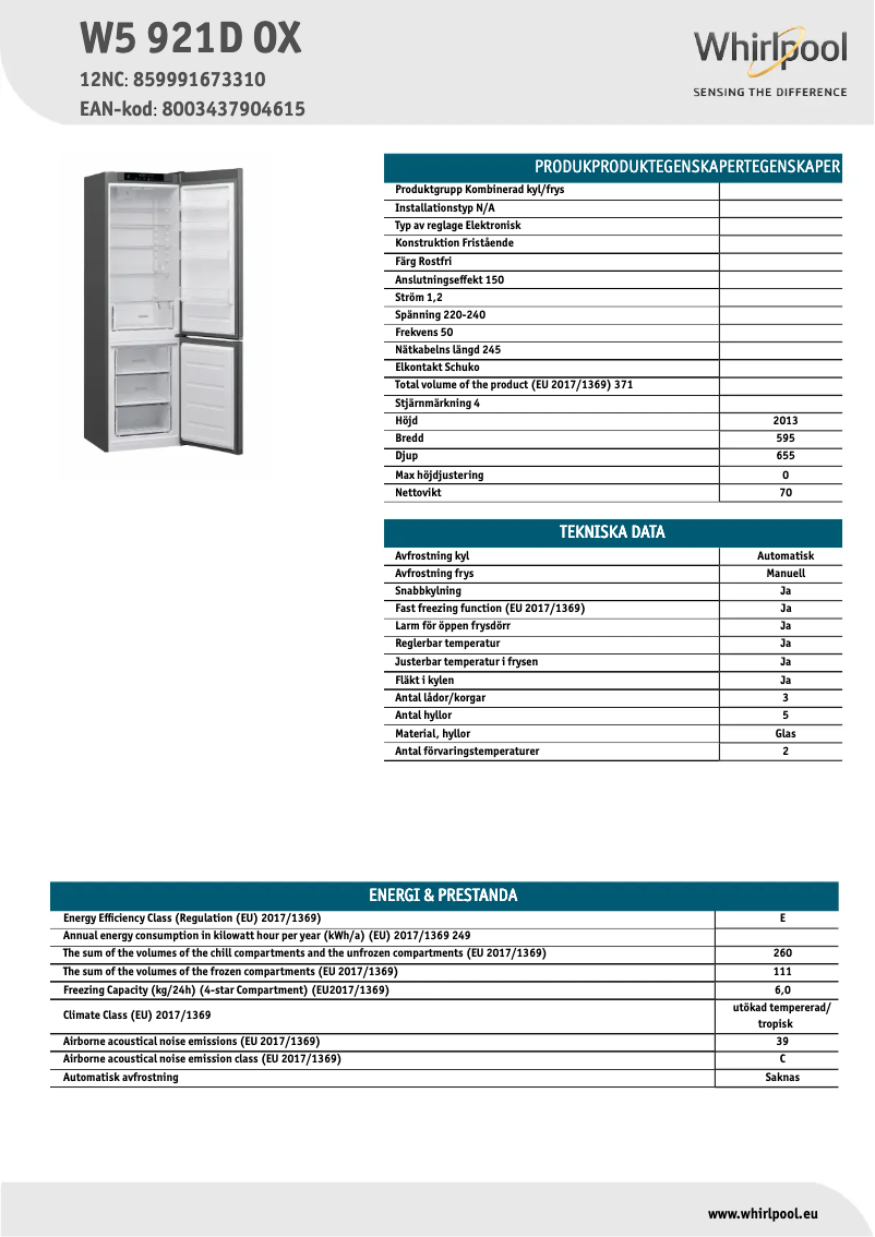 Image de la première page du manuel de l'appareil W5 921D OX