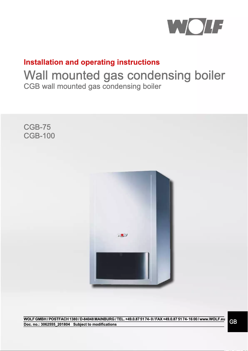 Image de la première page du manuel de l'appareil CGB-2-100