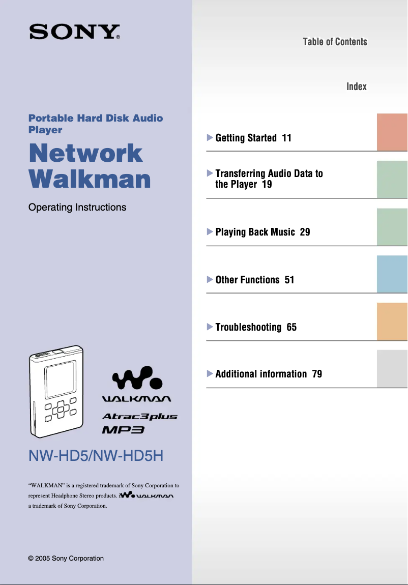 Image de la première page du manuel de l'appareil Walkman NW-HD5