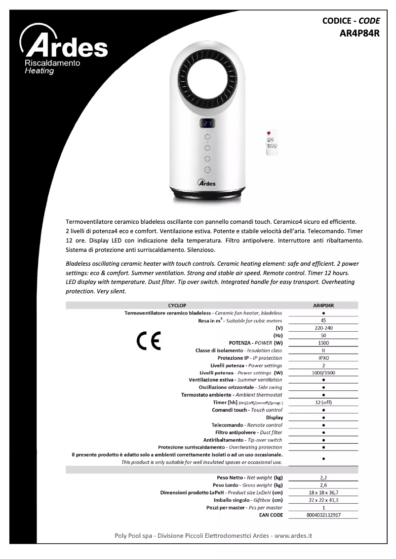 Página 1 del manual Ficha técnica Ardes AR4P04R