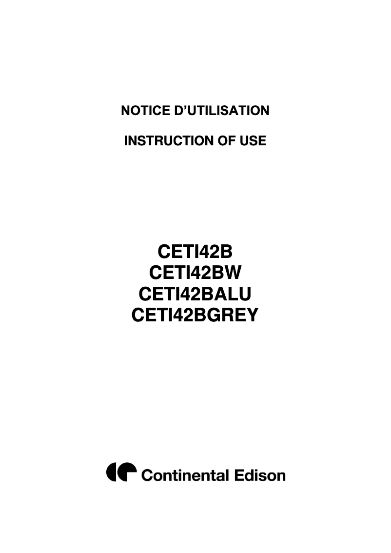Page 1 de la notice Manuel utilisateur Continental Edison CETI42BGREY